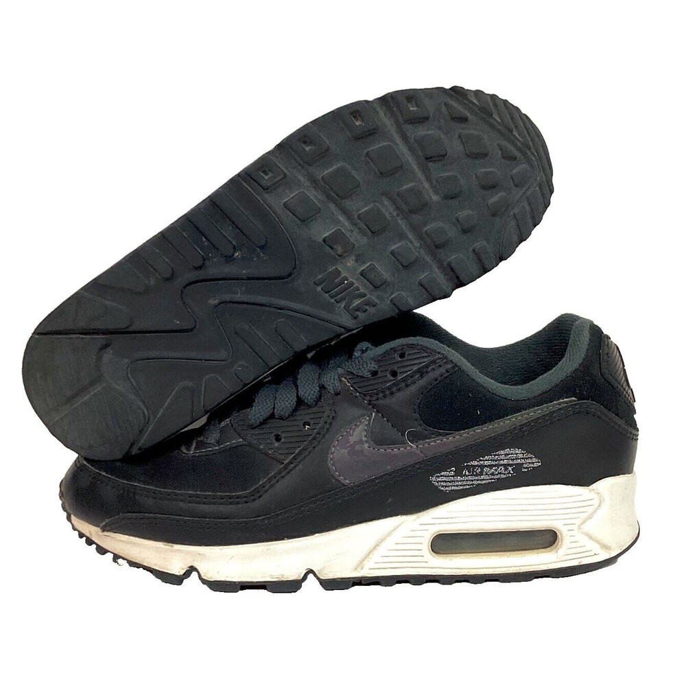 Nike Air Max 90 -Women's Sz 7 -Black + Purple Swoop -Low Shaft Shoes- DC9445-001